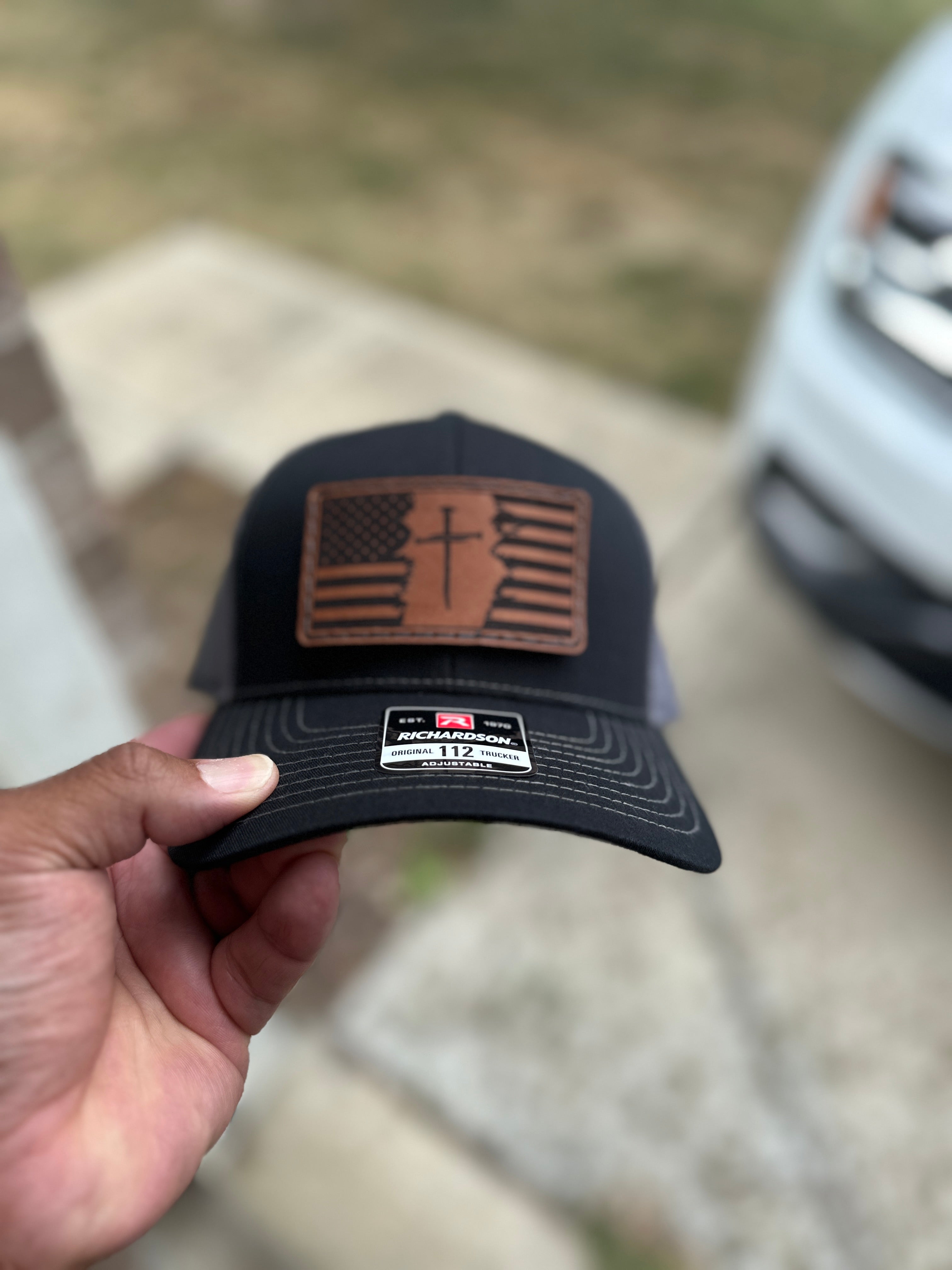 American flag with Cross Hat patch