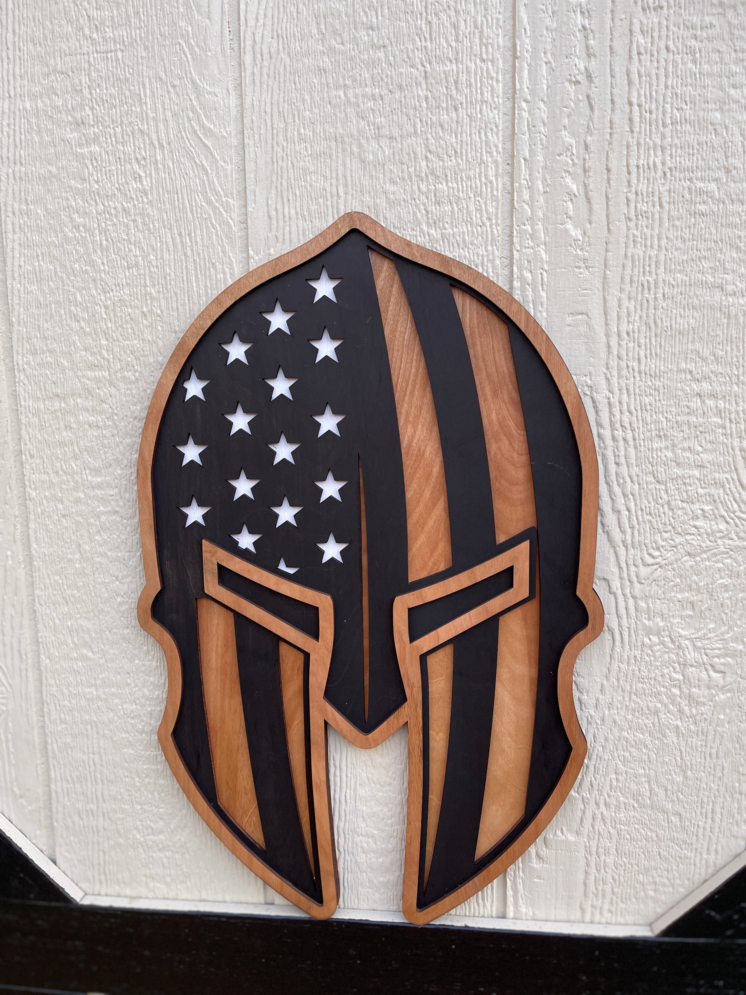 Spartan Helmet with American Flag background