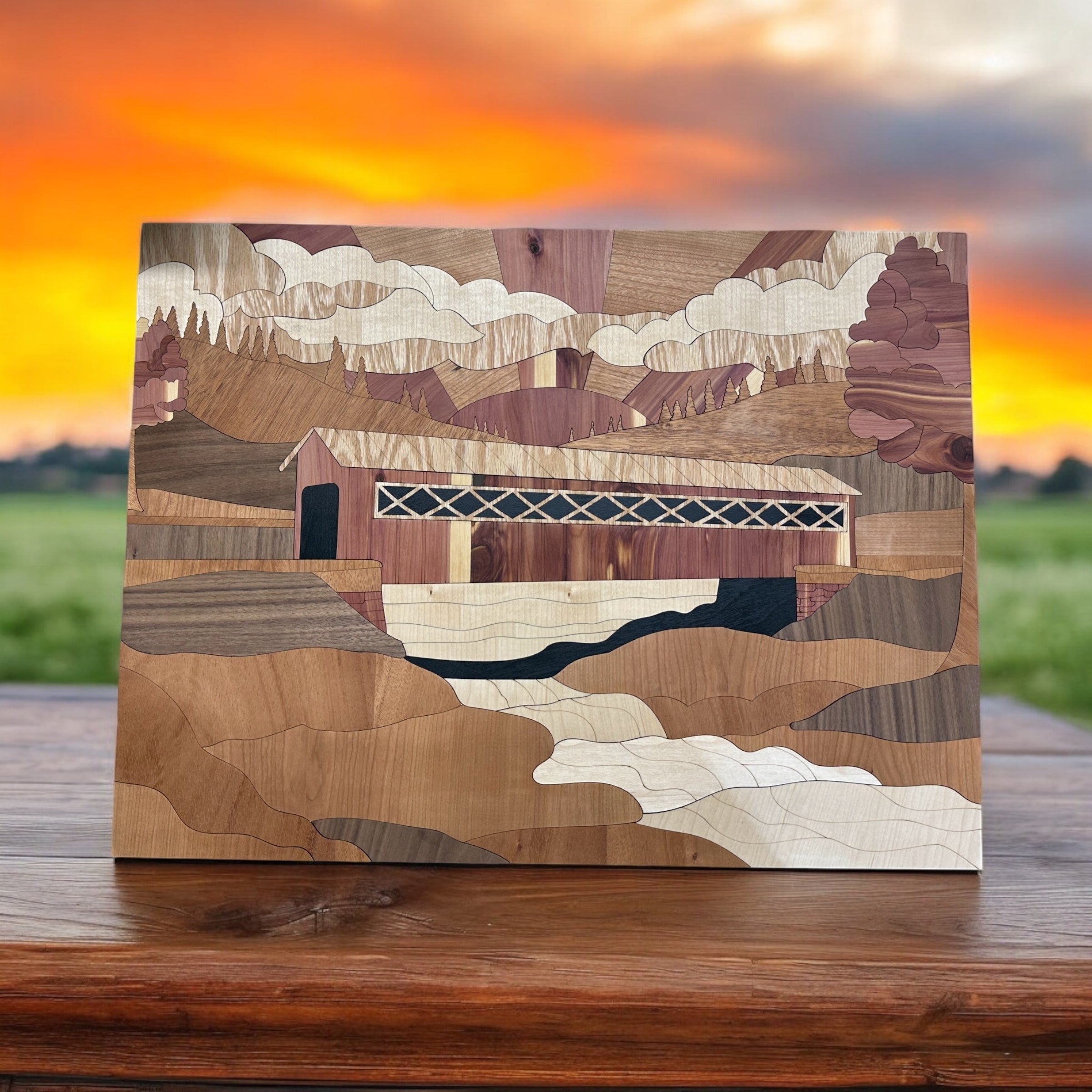 Covered Bridge Intarsia Art