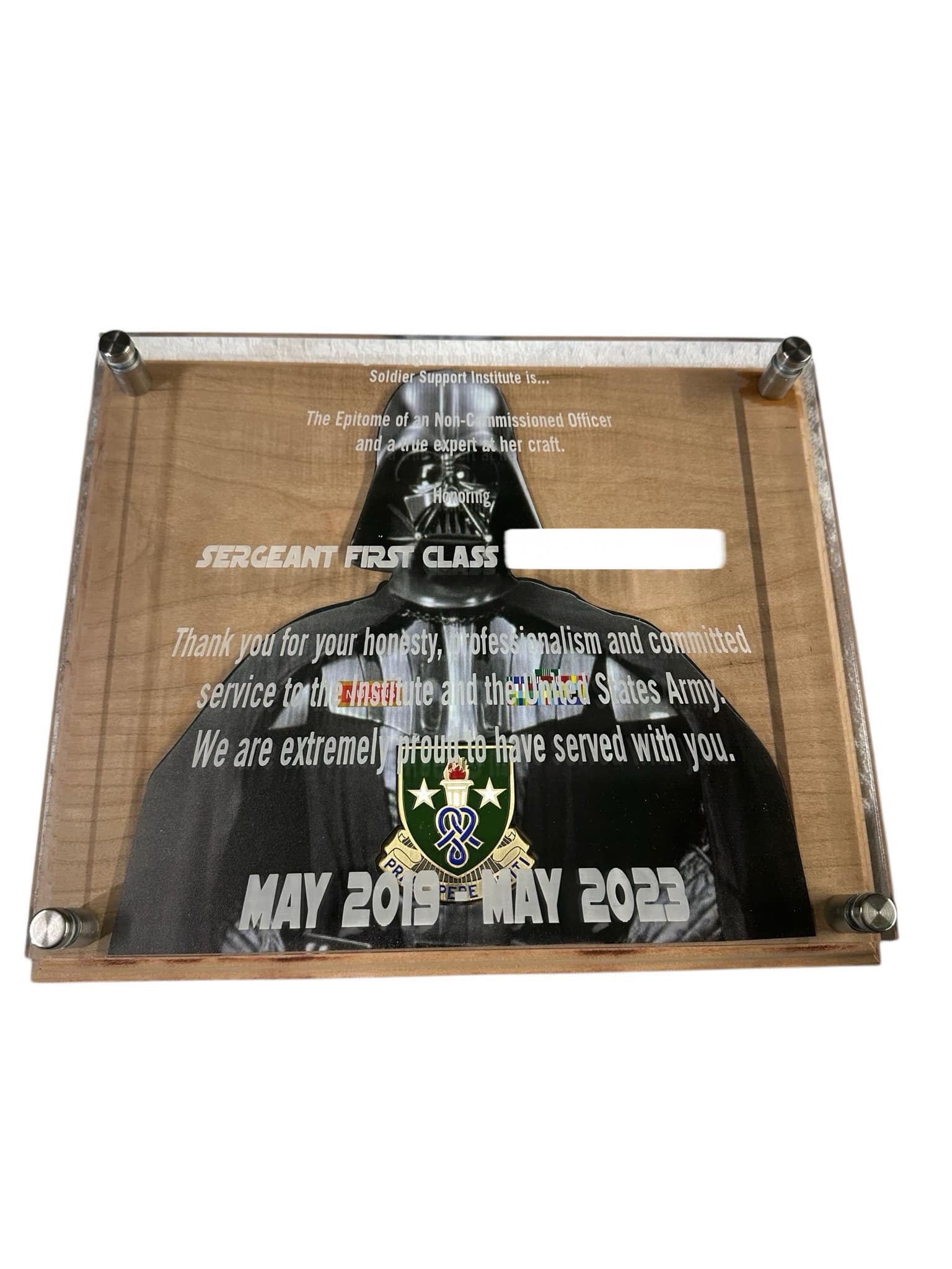 Personalized Wooden Trophy Plaque - Custom award for Corporate, Military, Special Recognition