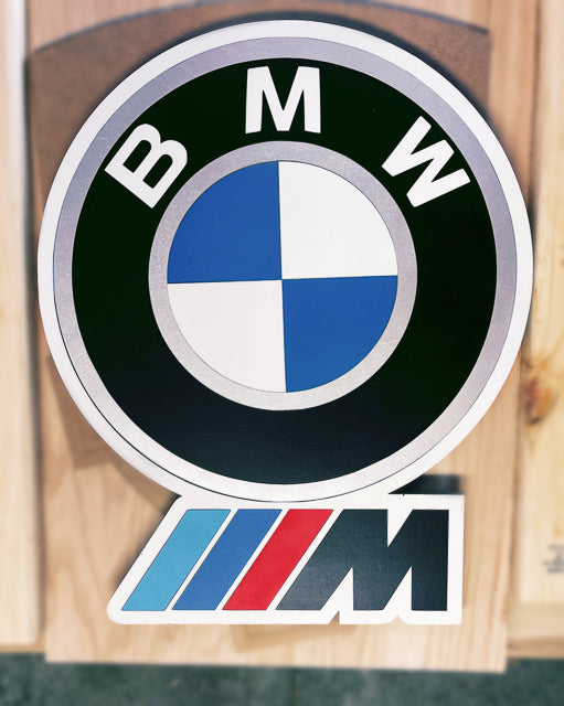 BMW replica logo painted in silver white and black with the M logo