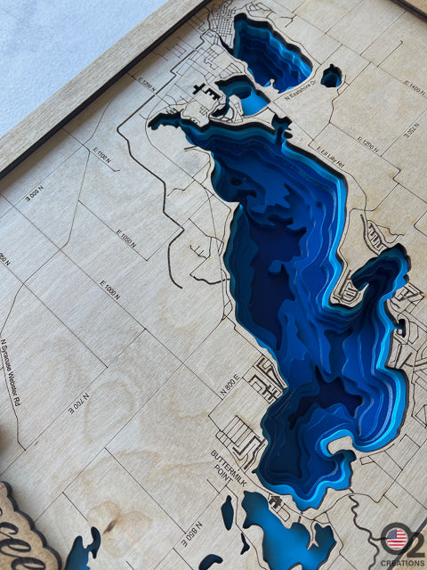 Customized Layered Bathymetric of Lake Wawasee, Kosciusko County, Indiana. with custom house marker