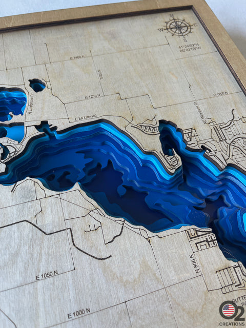 close up view of Customized Layered Bathymetric of Lake Wawasee, Kosciusko County, Indiana