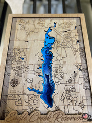 Customized Layered Bathymetric of Eagle Creek Reservoir, Marion County, Indiana. With custom house and marina engraved